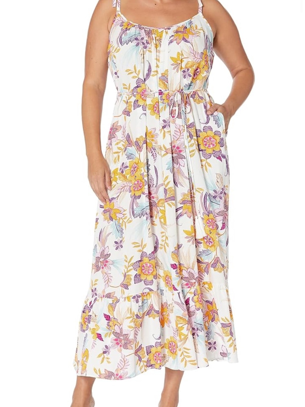 City Chic Women’s Size 16 White Pink Yellow Floral Maxi Dress Adjustable Straps